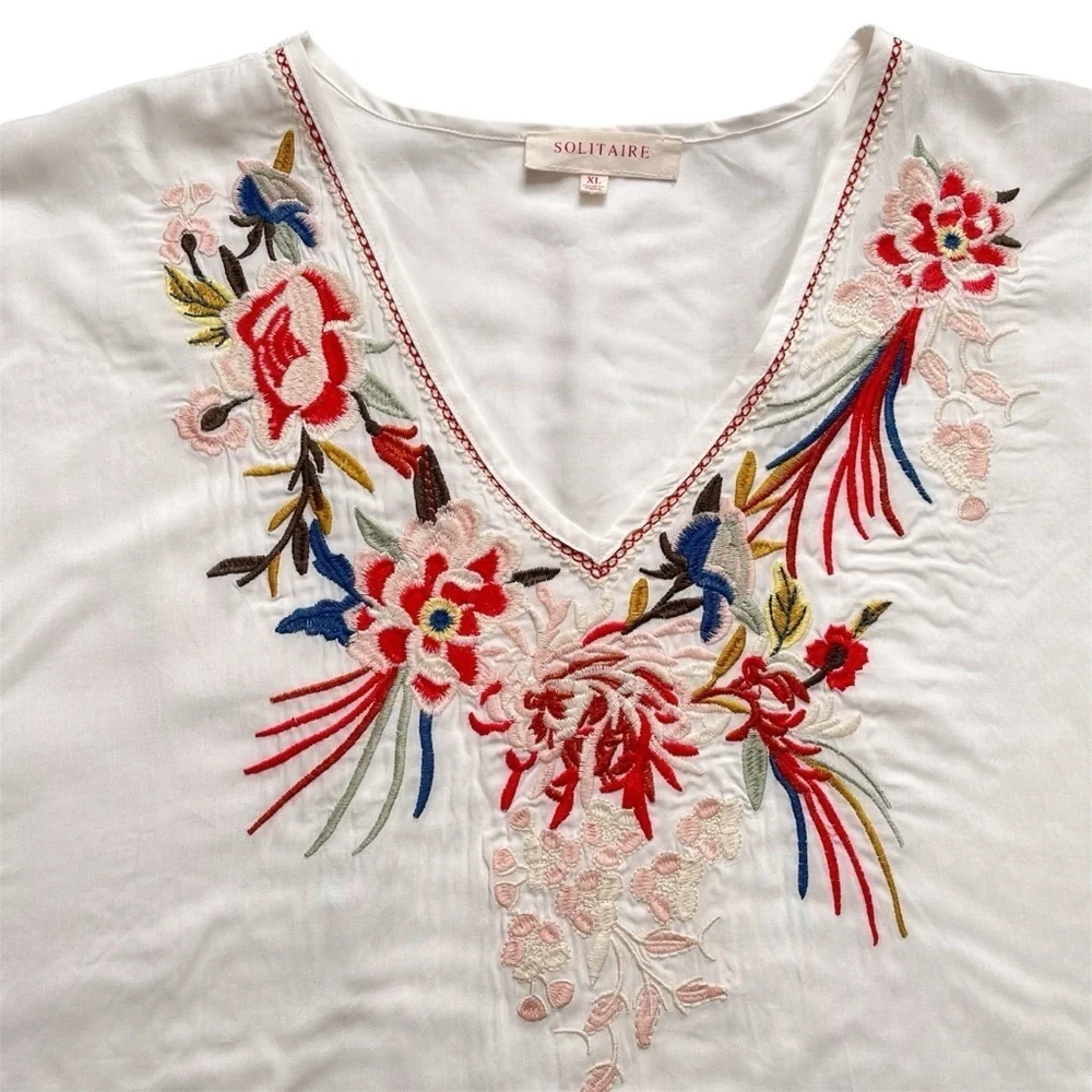 Solitaire Embroidered Swim Coverup Tunic Top XL